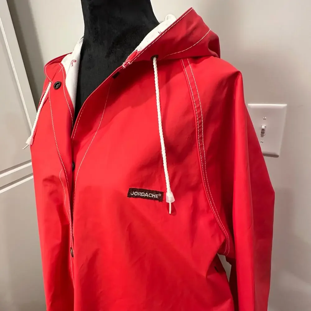 VTG‎ 80s Jordache Red Vinyl Rain Jacket Unisex Size Large Retro Windbreaker